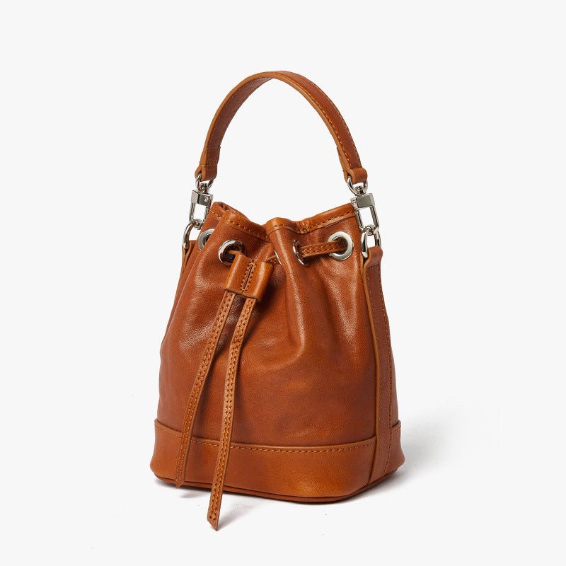 Vegetable Tanning Leather Retro Minority Design Bucket Bags