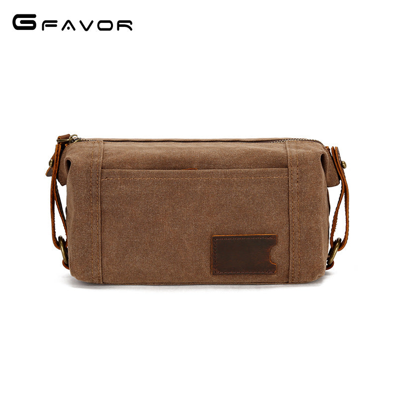 Men's Canvas Wash Vintage First Layer Cowhide Cosmetic Bags