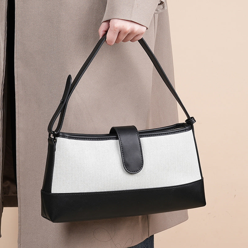 Women's Niche Genuine Leather Underarm Versatile Canvas Handbags