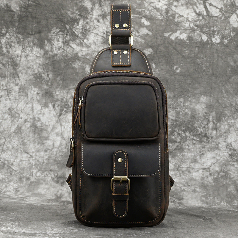 Men's Crazy Horse Leather Leisure Cowhide Simple Men's Chest Bags