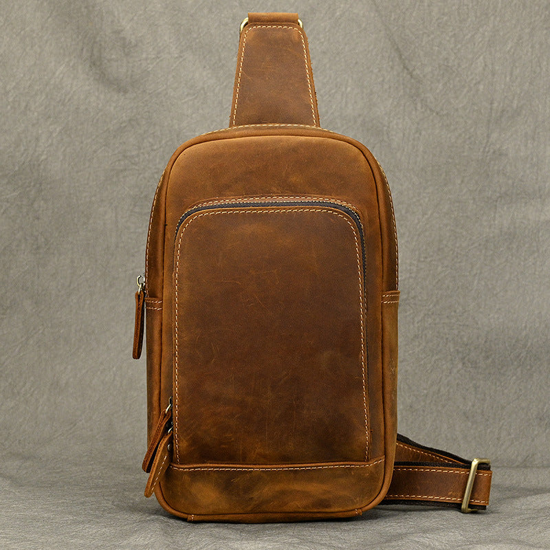 Men's Crazy Horse Leather Leisure Cowhide Simple Men's Chest Bags