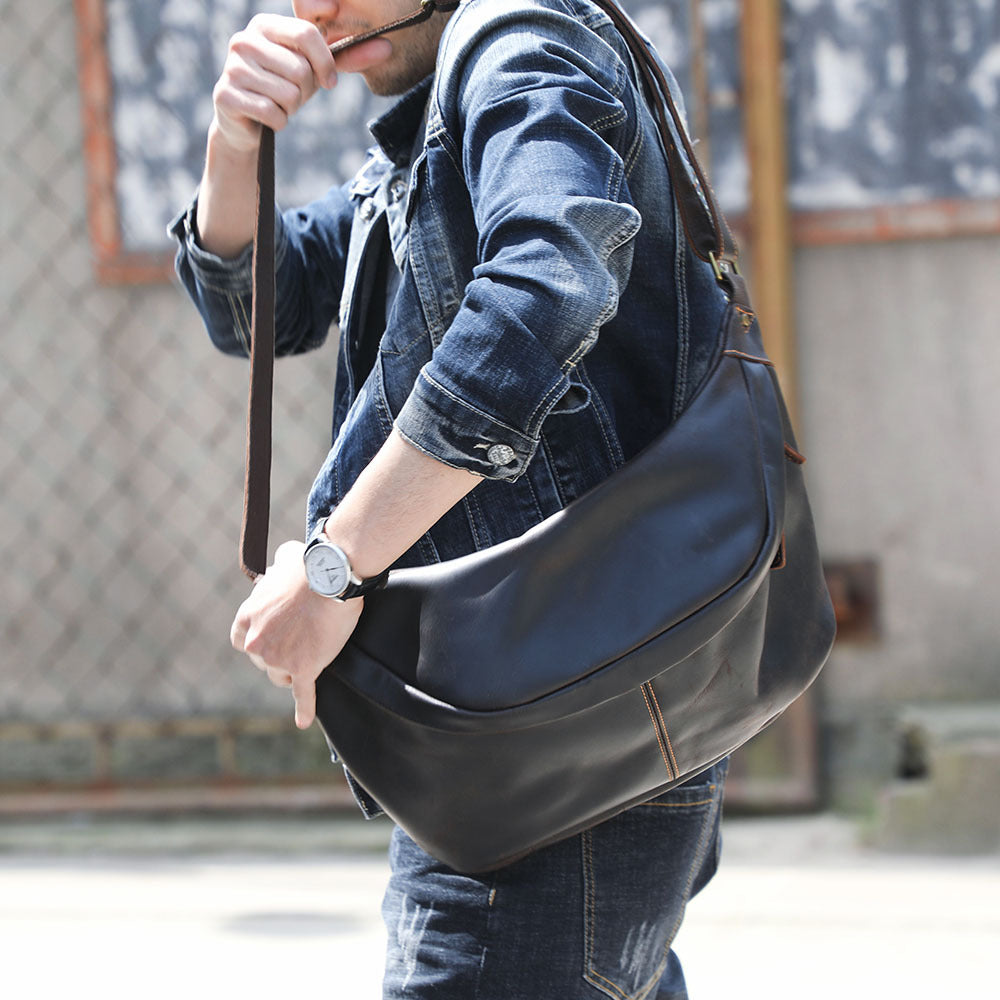 Vintage Genuine Leather Large Capacity Crazy Men's Chest Bags