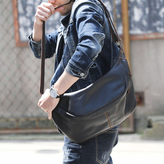 Vintage Genuine Leather Large Capacity Crazy Men's Chest Bags