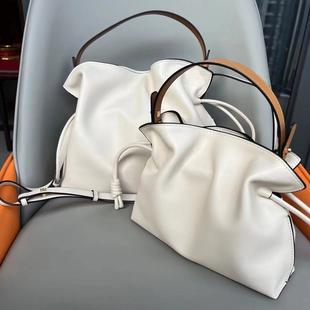 Women's Soft Cowhide Drawstring Lucky Large Size Bucket Bags