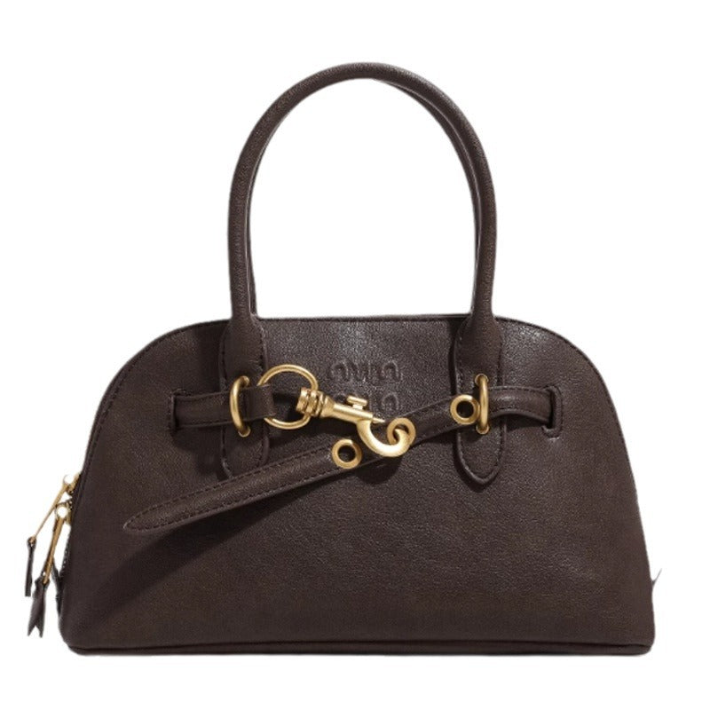 Women's Italian Shell Retro Bowling Genuine Leather Bags