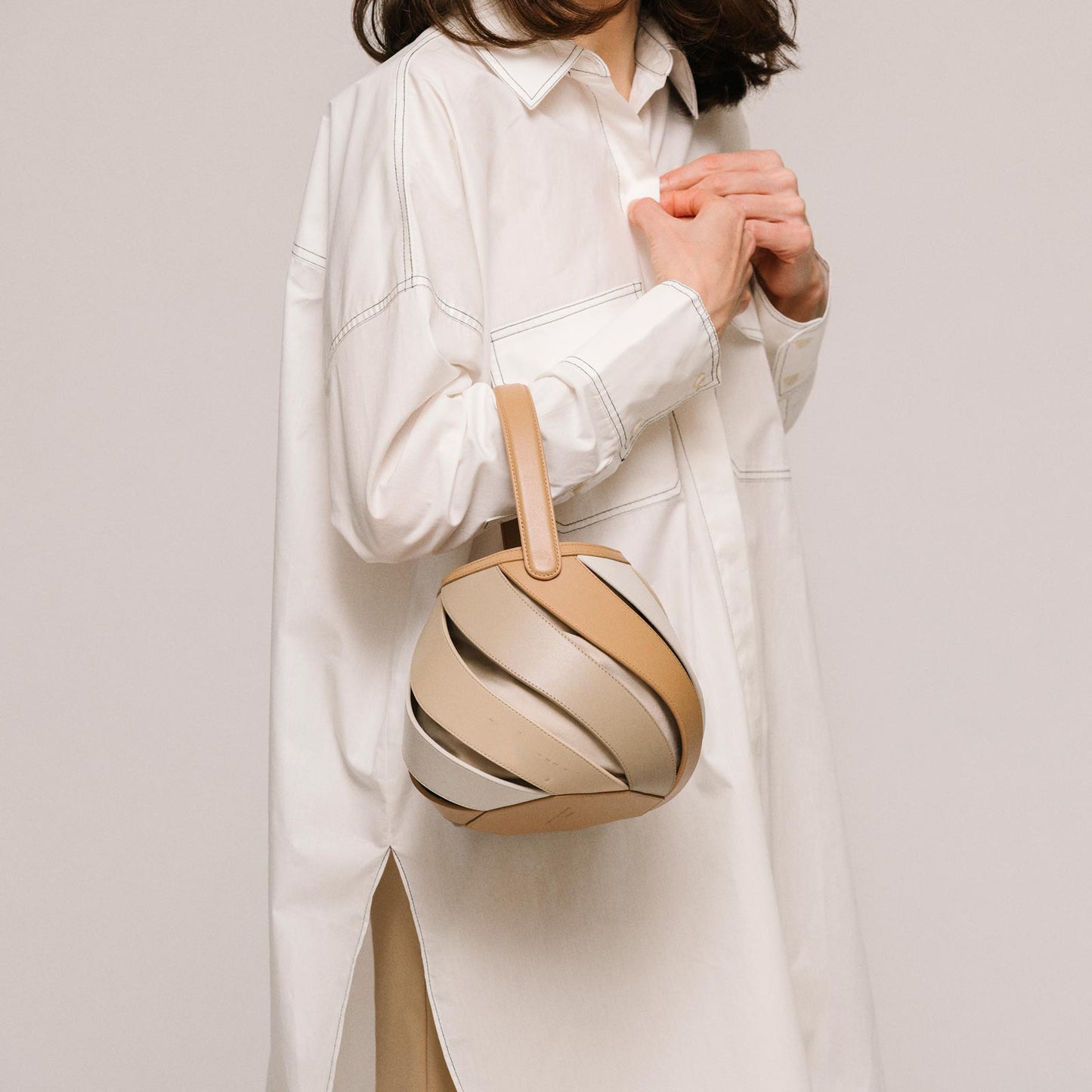 Design Rainbow Contrast Stitching Geometric Cylinder Bucket Bags