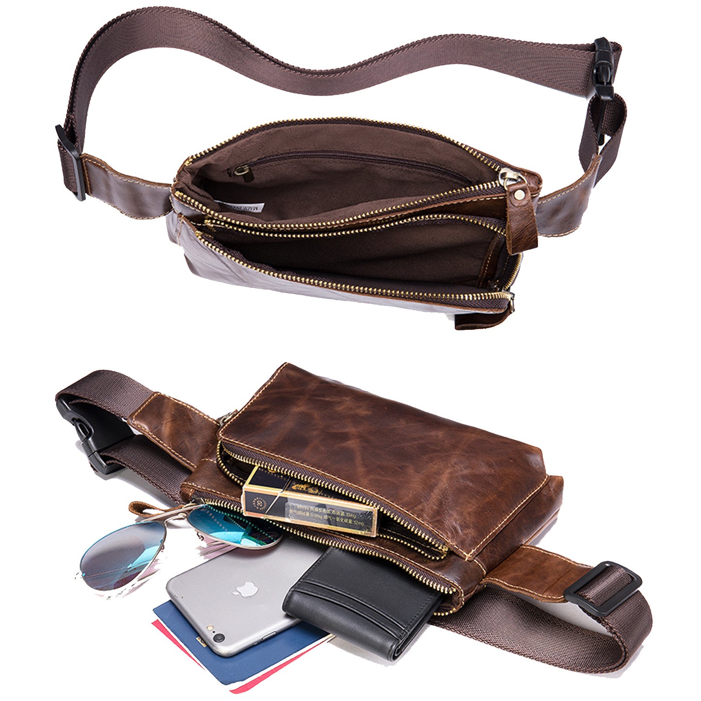 Men's Cell Horizontal Large Capacity Mobile Cow Men's Waist Packs