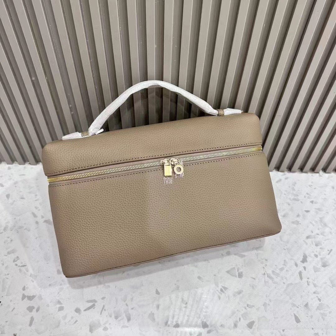 Women's Leather Lunch Box Lychee Pattern Cowhide Handbags