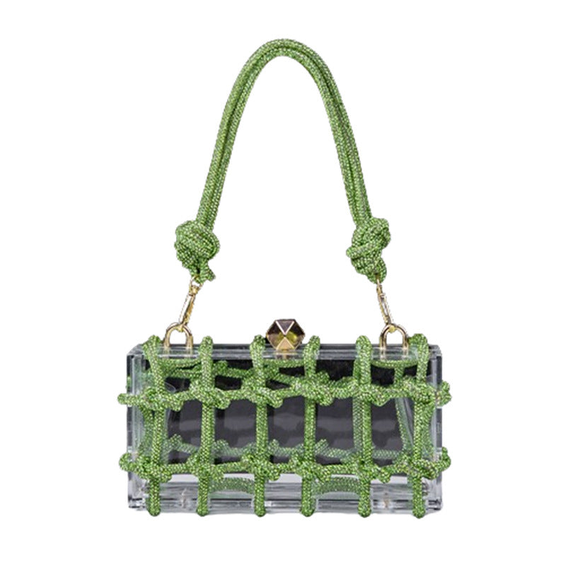 Women's Acrylic Box Hand-woven Diamond Rope Dinner Small Square Bags