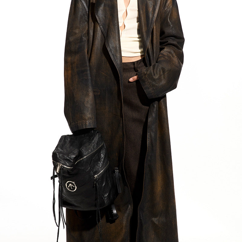 Stone Pleated Sheepskin Large Soft Leather Backpacks