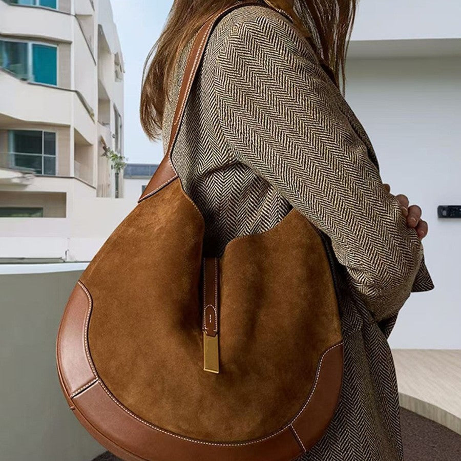 Women's Underarm Suede Equestrian Design Dumpling Trendy Portable Bags