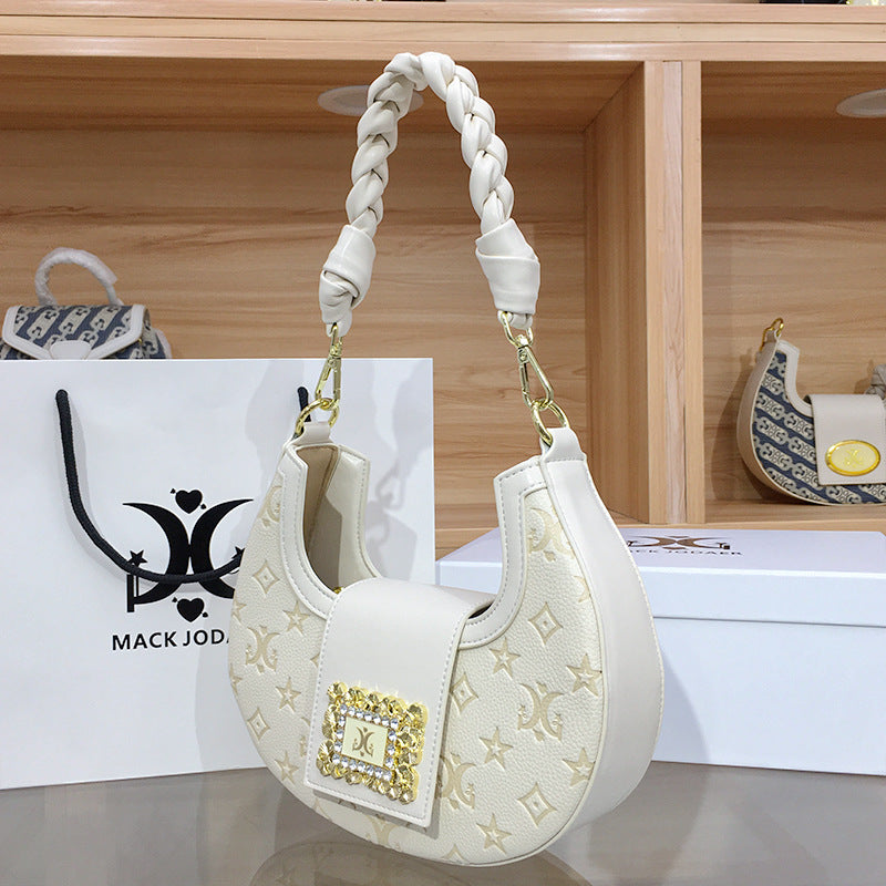Women's French Minority Embossed Crescent Hand-woven Twist Armpit Bags