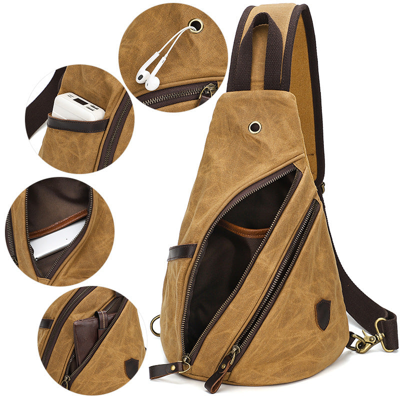 Men's Canvas Large Capacity Retro Waterproof Rucksack Men's Chest Bags