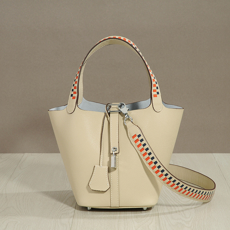 Women's Layer Cowhide Vegetable Basket Dignified Goddess Shoulder Bags