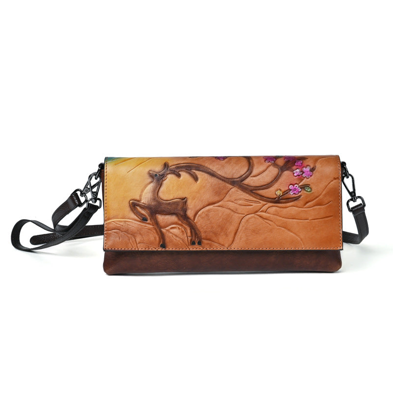 Top Layer Cowhide Retro Embossing Colored Crossbody Bags