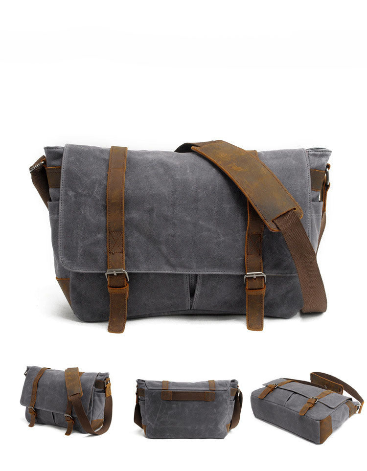 Men's Batik Canvas With Crazy Horse Genuine Shoulder Bags