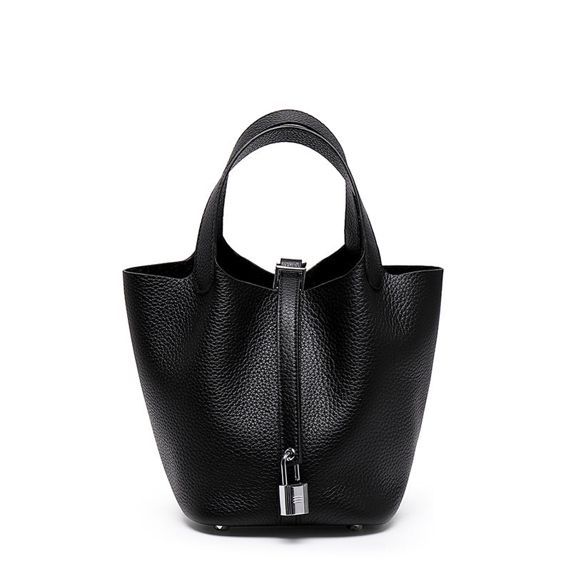 Women's High Quality Genuine Leather Vegetable Basket First Layer Cowhide Bucket Bags