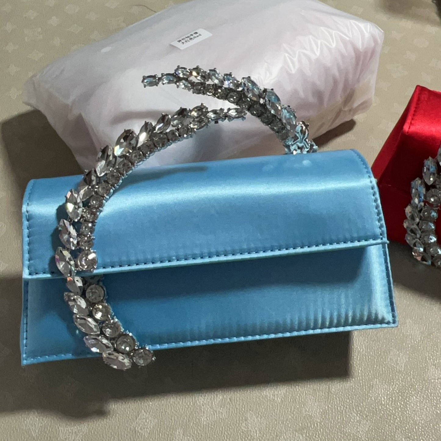 Women's Innovative Rhinestone Diamond Satin Dinner Small Square Bags