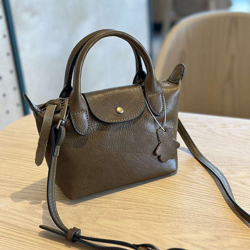 Women's Vegetable Tanning Leather Portable Dumpling Mini Bags