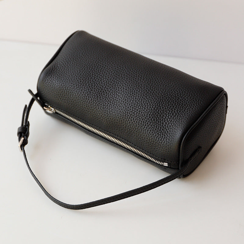 Layer Cowhide Underarm Cylindrical Pouch Pencil Box Bags