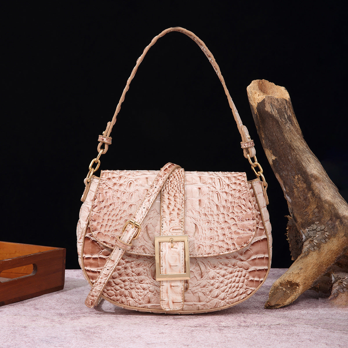 Women's Retro Hand-held Underarm Baguette Crocodile Pattern Crossbody Bags