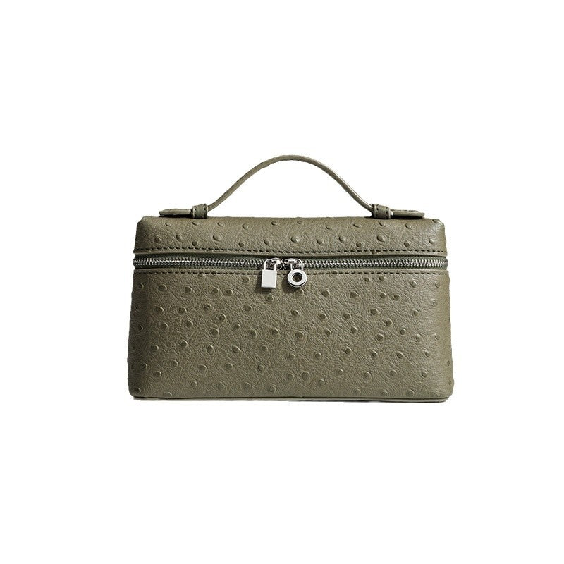 Genuine Leather Ostrich Grain Lunch Box Small Square Bags