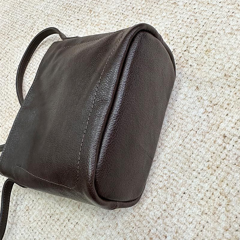 Women's Top Layer Vegetable Tanning Leather Retro Bucket Bags