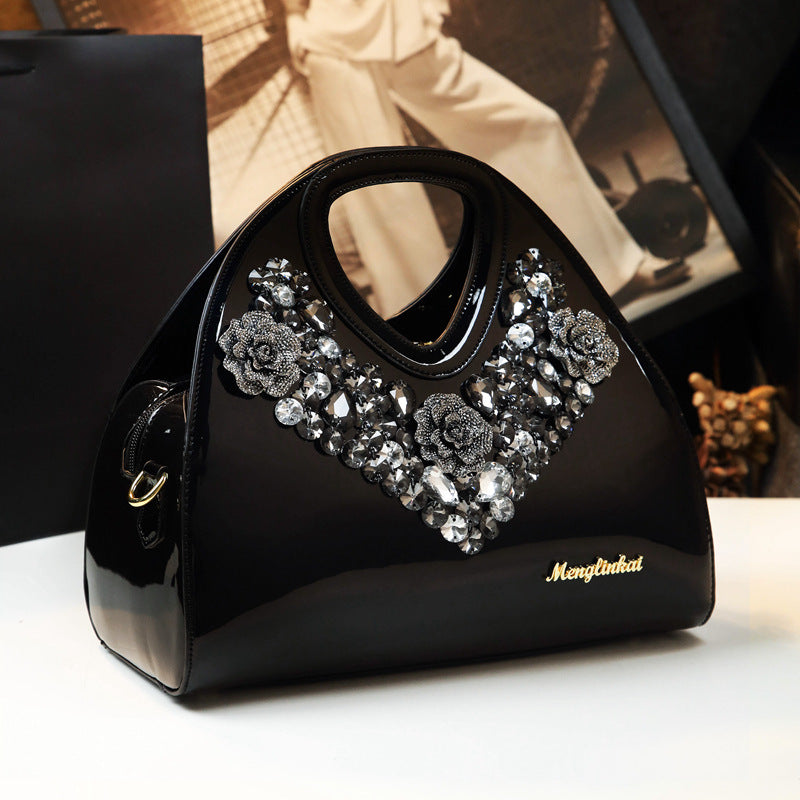 Refined Rhinestone Dumpling Mom Style Patent Handbags