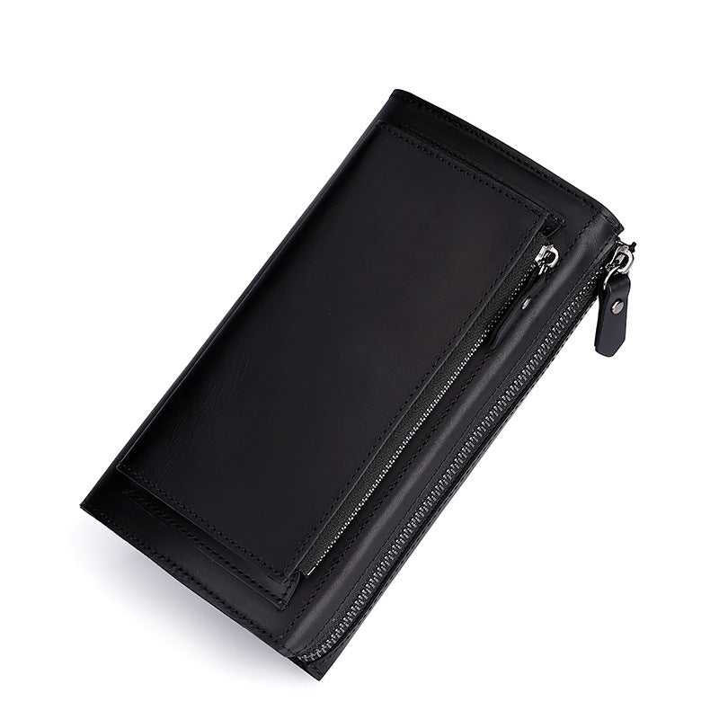 Men's Leather Long Zip Clutch Crazy Horse Phone Bags