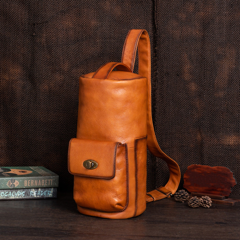 Cowhide Vegetable Tanned Leather Special Fashion Men's Chest Bags