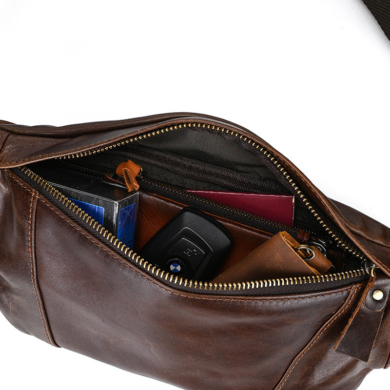 Women's & Men's & Genuine Leather Oil Brown Vintage Men's Chest Bags