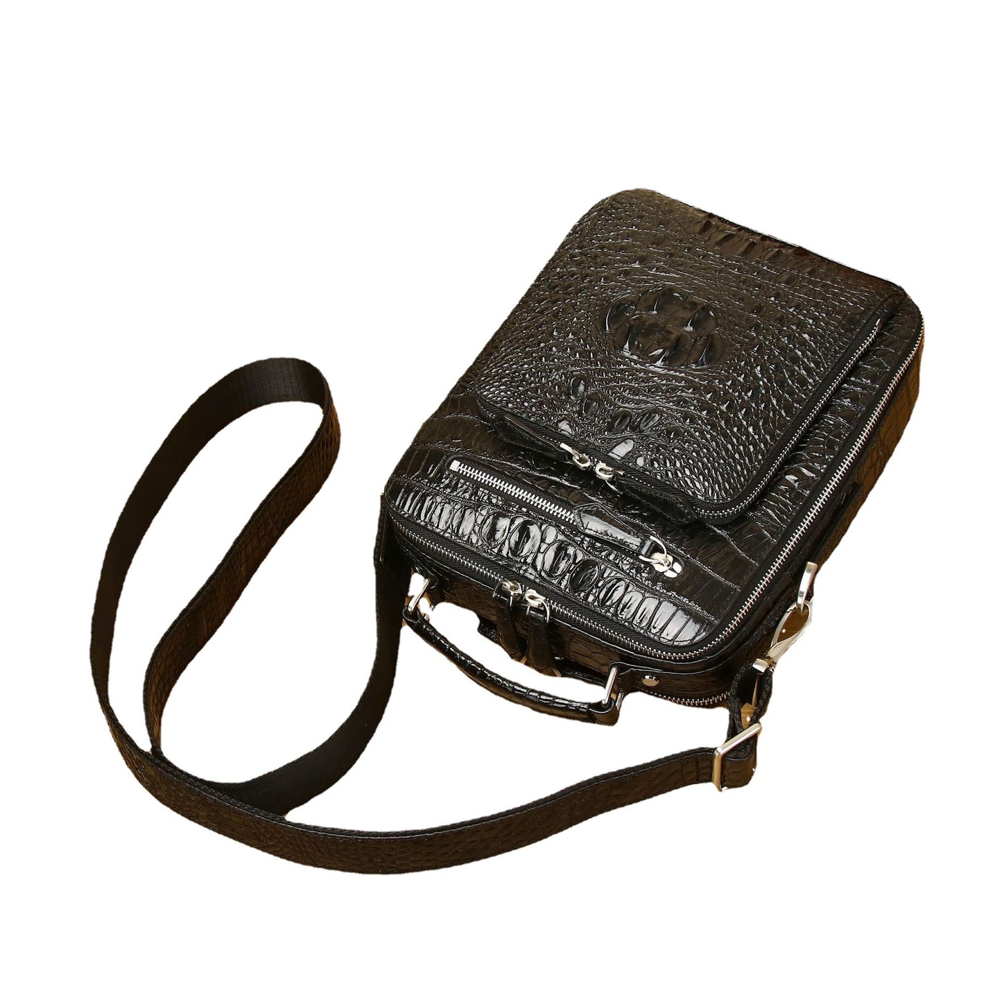 Men's Crocodile Fishbone Pattern Classic Shaping Business Men's Shoulder Bags