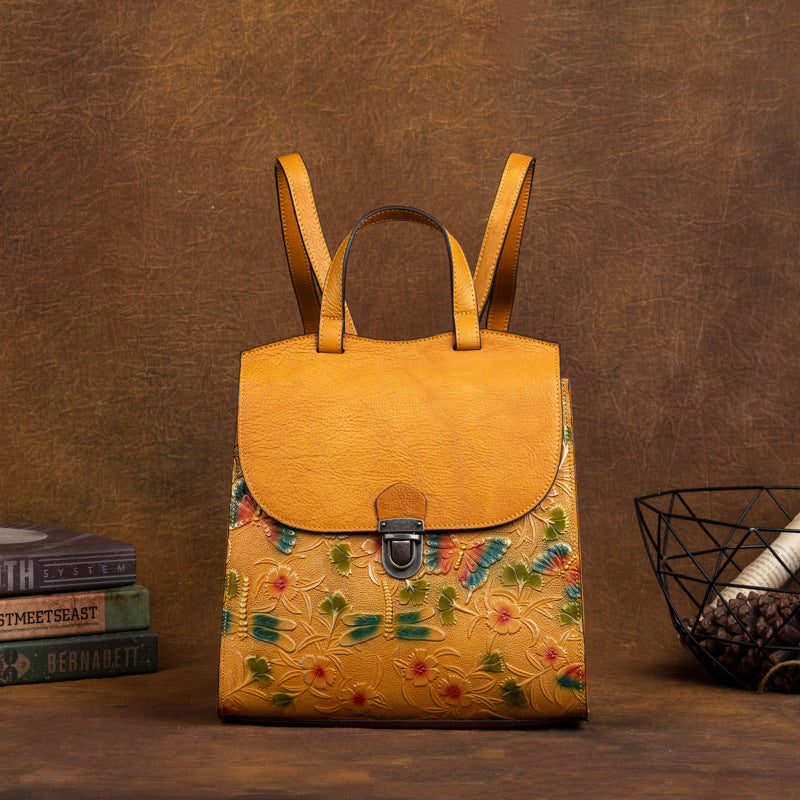 Innovative Leather Chinese Style Retro Embossing Backpacks