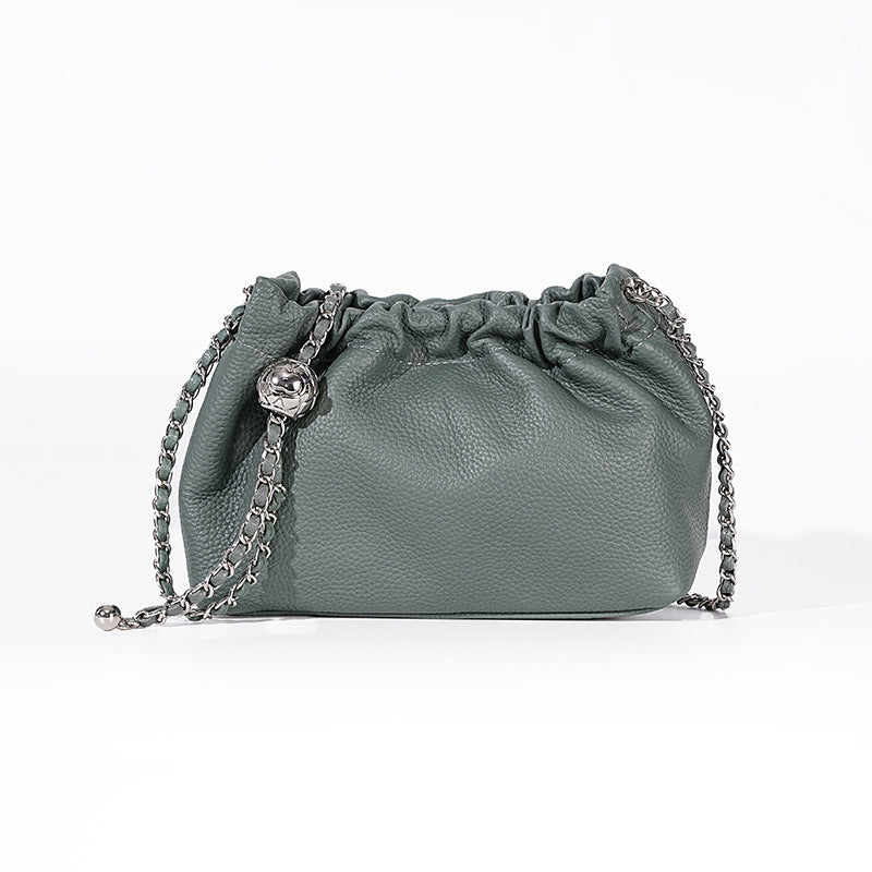 Women's Cloud Underarm Genuine Leather Golden Ball Chain Small Square Bags