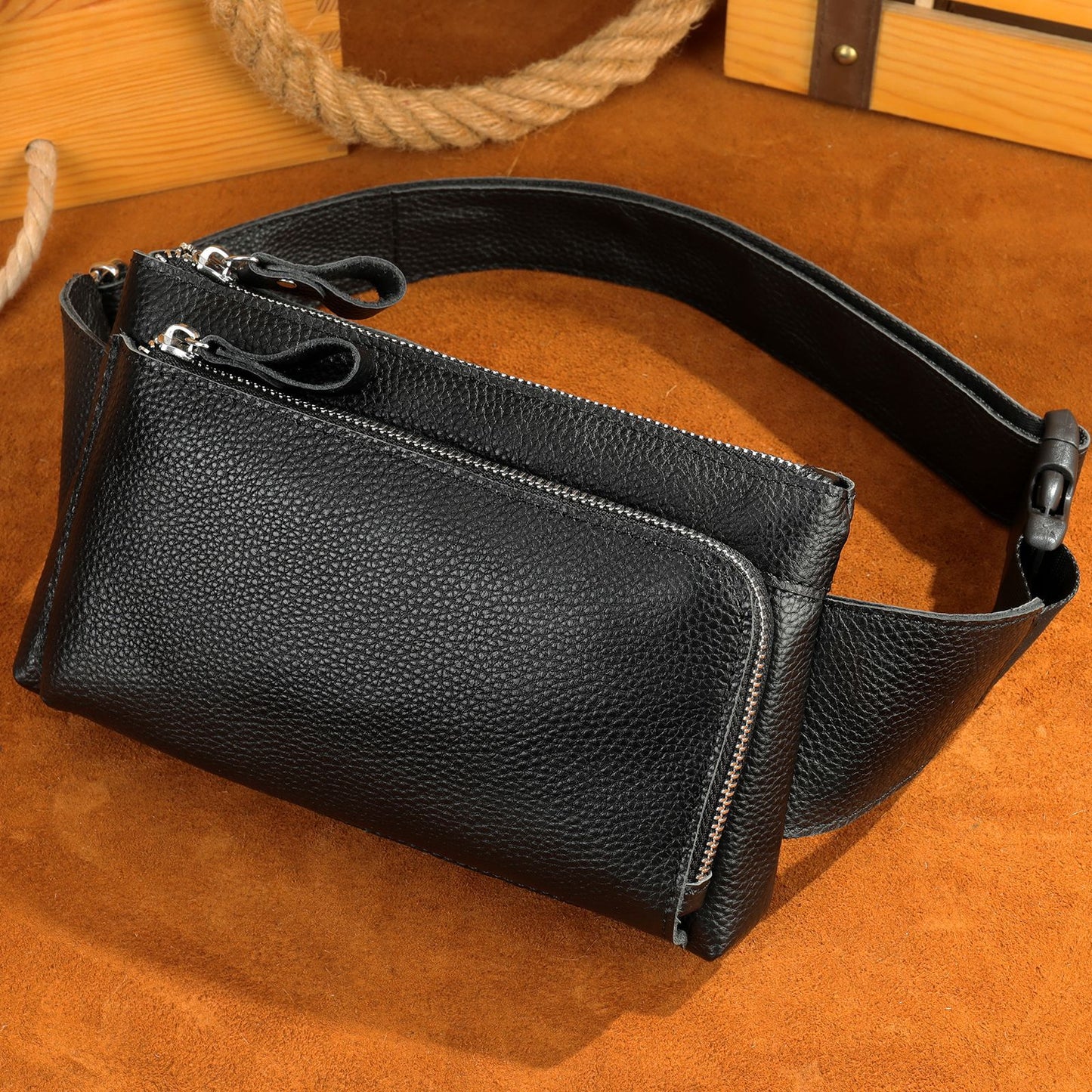 Men's Cell Horizontal Large Capacity Mobile Cow Men's Waist Packs
