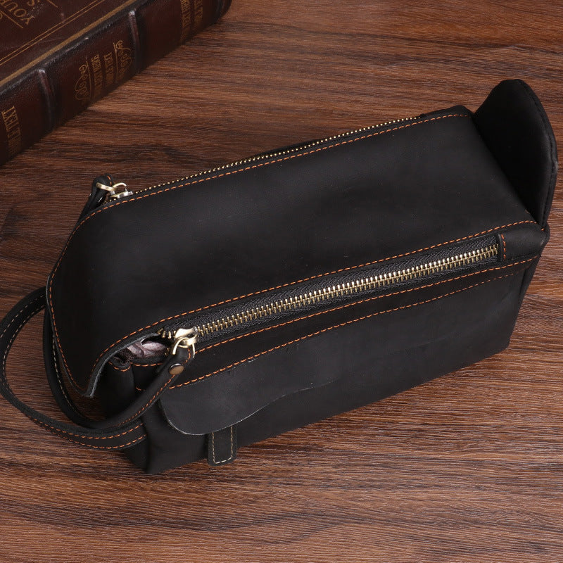Women's & Men's Leather Clutch Real Toiletry Cowhide Large Men's Handbags
