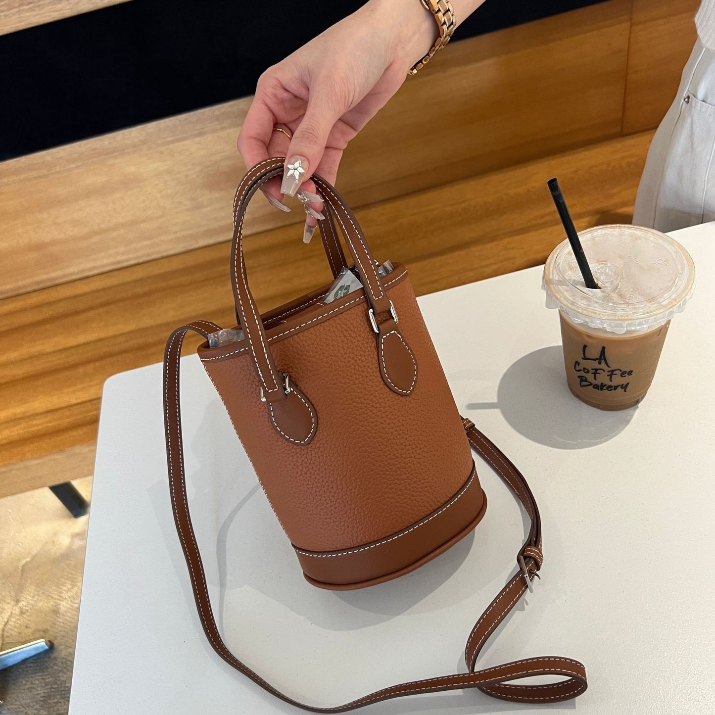Female First Layer Leather Large Capacity Color Bucket Bags