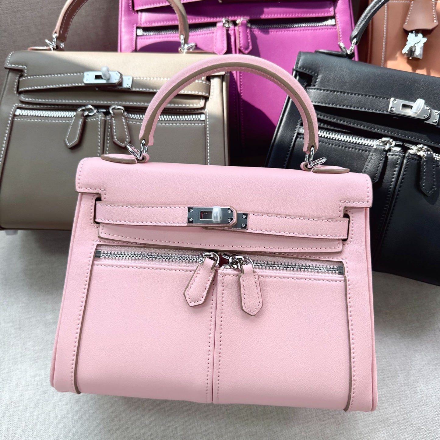 Top Layer Cow Leather Wide Strap Handbags
