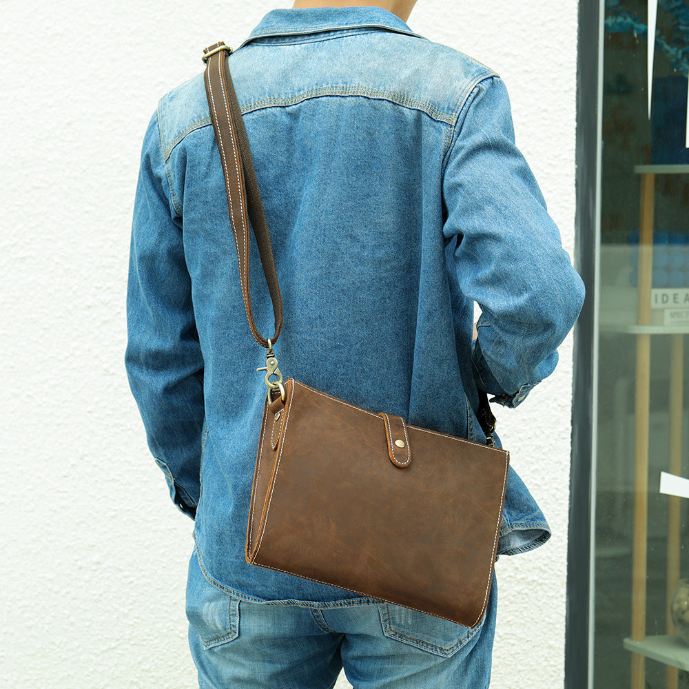 Men's Hand-held Retro Crazy Horse Leather Waterproof Bags