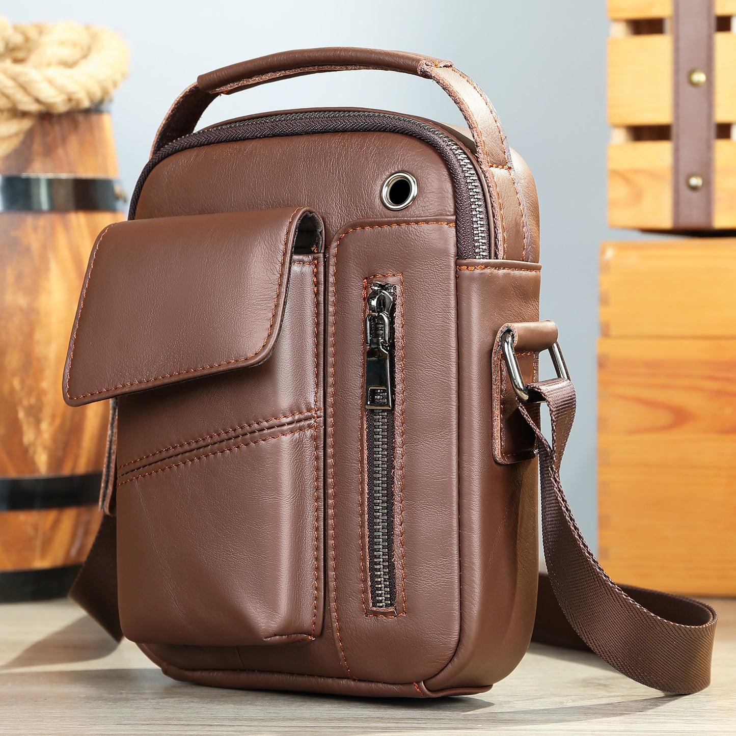 Men's Layer Cowhide Light Luxury Business Commute Men's Messenger Bags