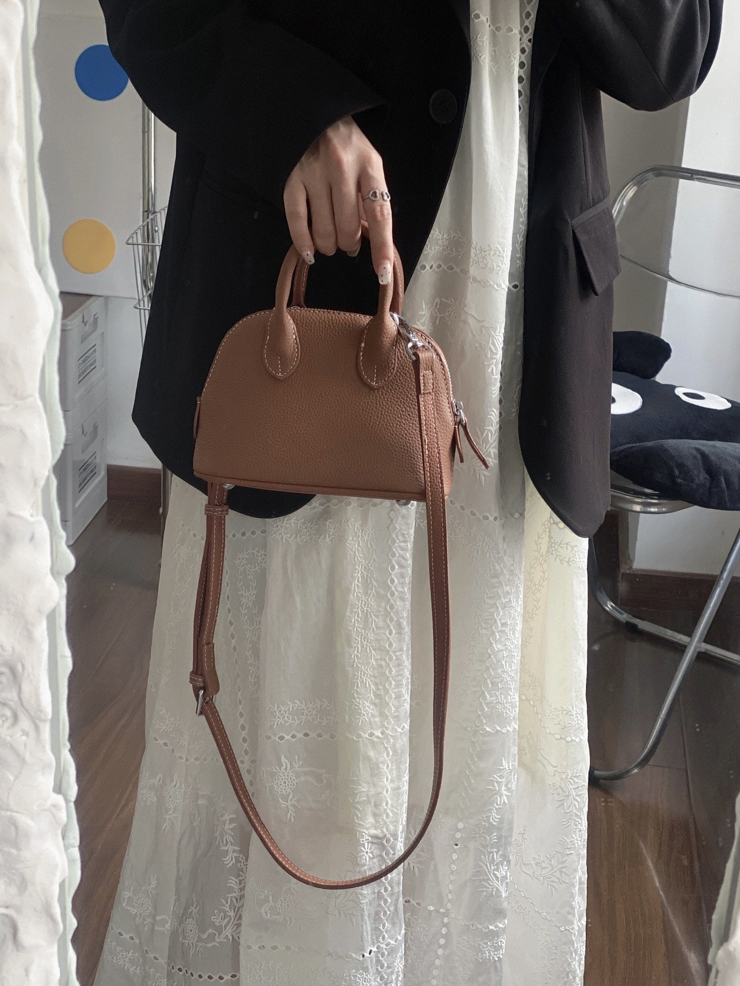 Women's Genuine Leather Shell Niche Simple Bowling Handbags
