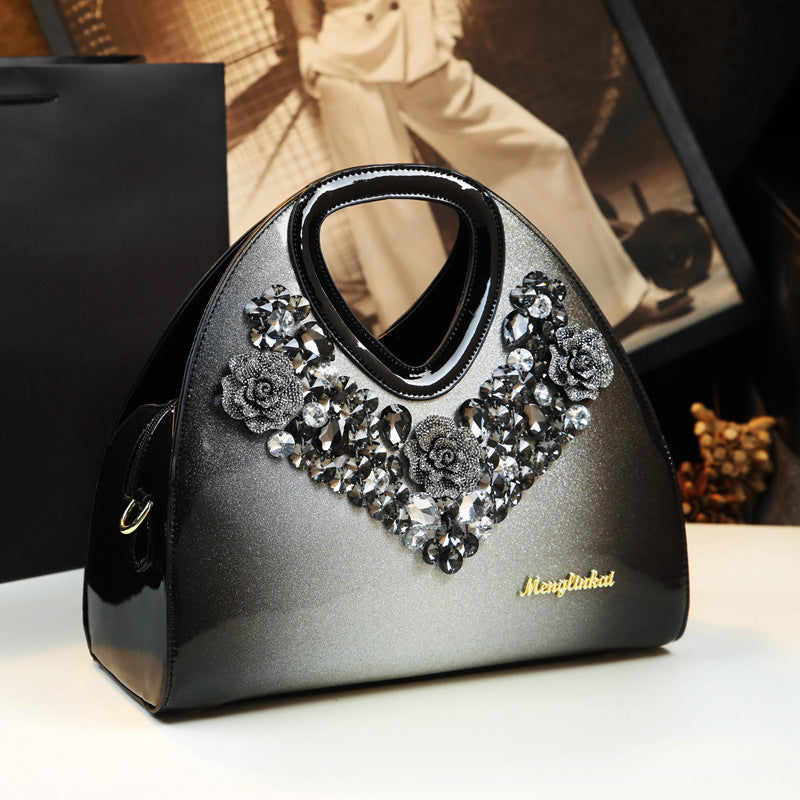 Refined Rhinestone Dumpling Mom Style Patent Handbags