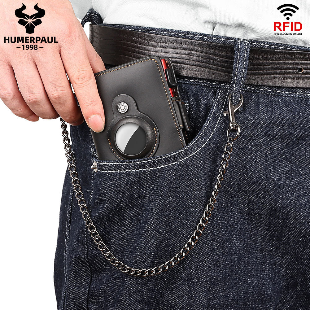 Cowhide Cassette Metal Chain Gift Genuine Card Holder