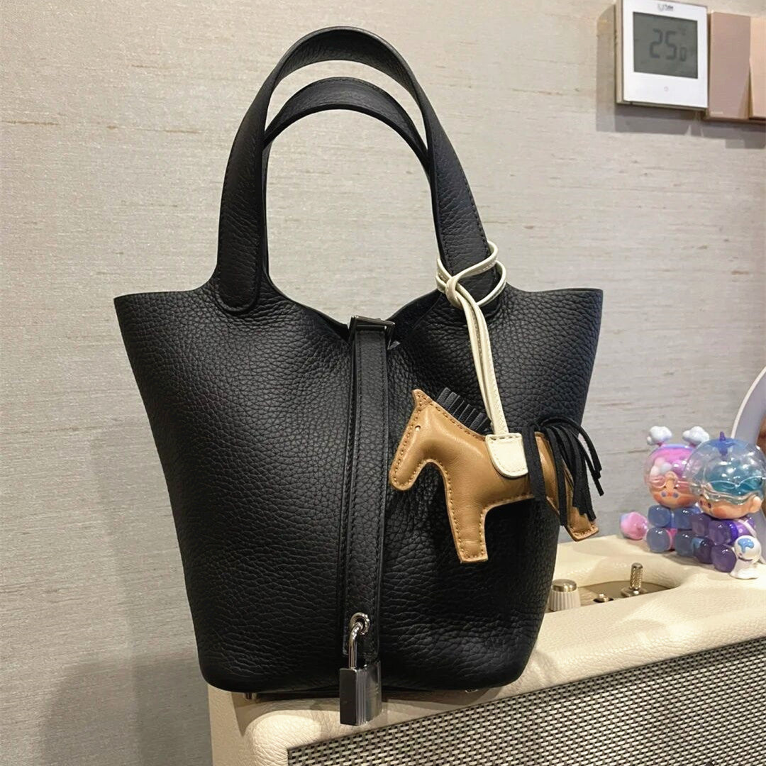 Women's Basket Genuine Leather Lychee Pattern First Tote Bags