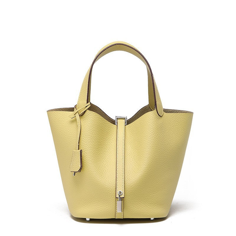 Women's High Quality Genuine Leather Vegetable Basket First Layer Cowhide Bucket Bags