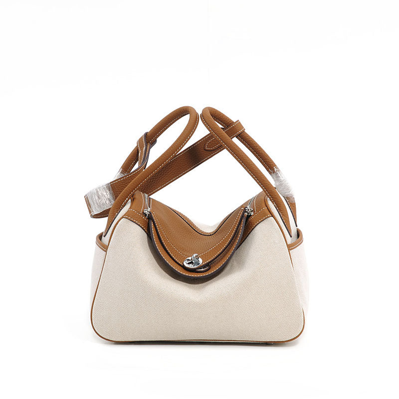 Women's Classic First Layer Cowhide With Linen Shoulder Bags