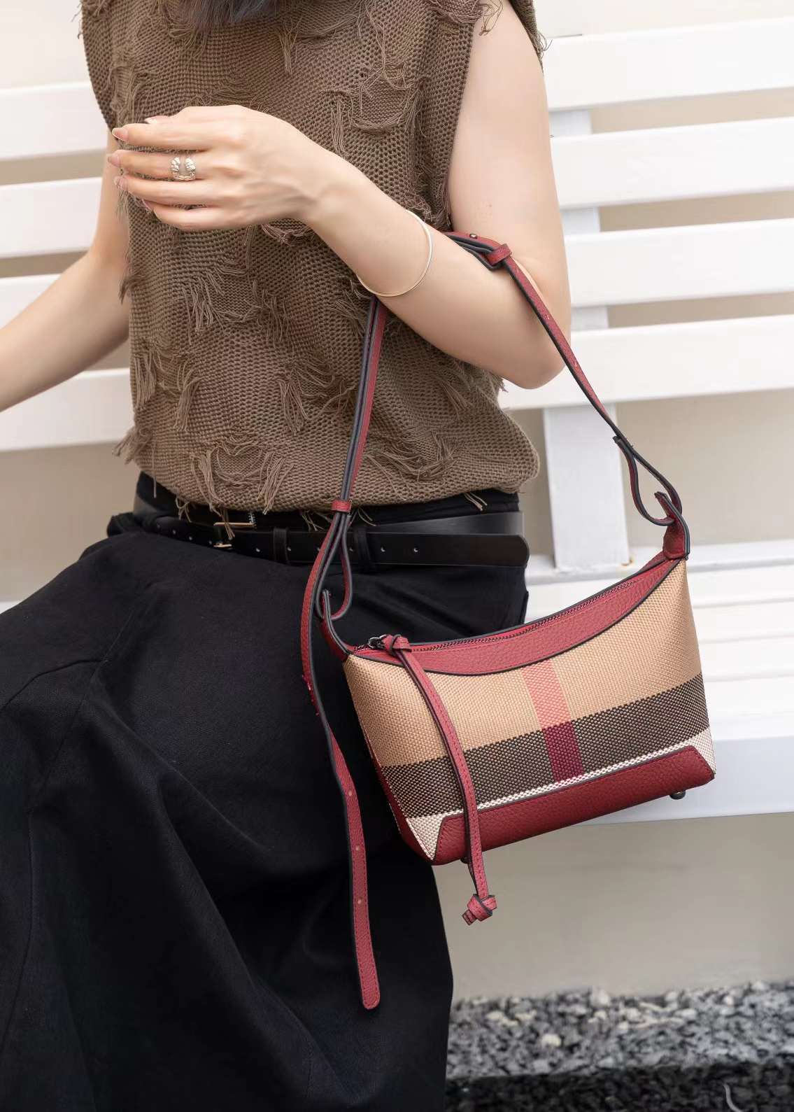 Women's High-grade Plaid Underarm Spring Woolen Selenodont Bags