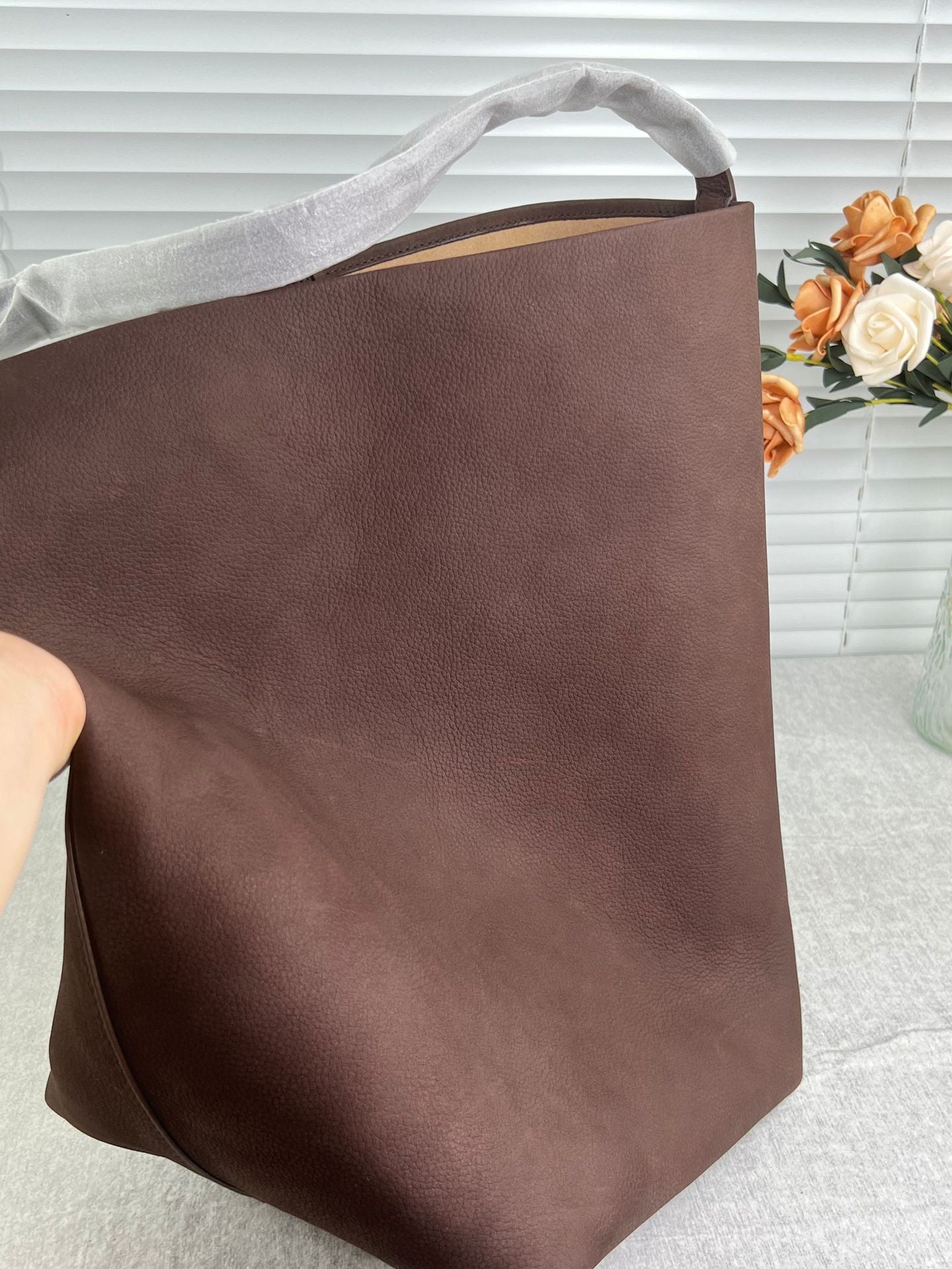 Leather First Layer Cowhide Lychee Pattern Bucket Bags