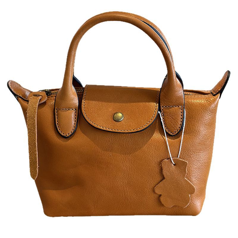 Women's Vegetable Tanning Leather Portable Dumpling Mini Bags