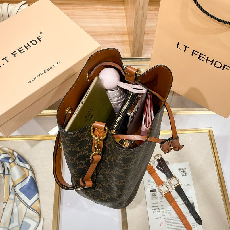 Leather Simple Female Beautiful Versatile Large Bucket Bags